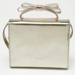 Pre Owned RED Valentino Light Gold Mirror Laminated Leather Flap Top Handle Bag