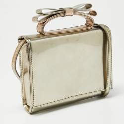 Pre Owned RED Valentino Light Gold Mirror Laminated Leather Flap Top Handle Bag