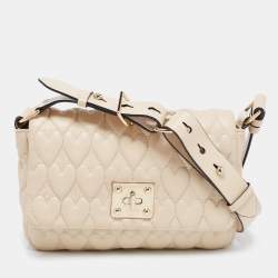RED Valentino Light Beige Heart Quilted Leather Shoulder Bag