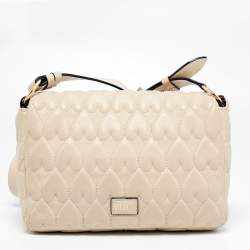 RED Valentino Light Beige Heart Quilted Leather Shoulder Bag