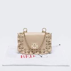 Pre Owned RED Valentino Beige Leather Ruffles Flap Shoulder Bag