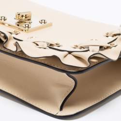 Pre Owned RED Valentino Beige Leather Ruffles Flap Shoulder Bag