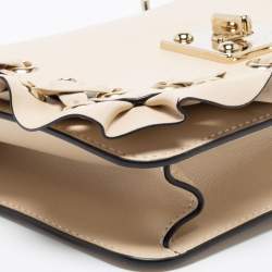 Pre Owned RED Valentino Beige Leather Ruffles Flap Shoulder Bag