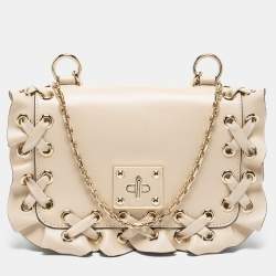 Pre Owned RED Valentino Beige Leather Ruffles Flap Shoulder Bag