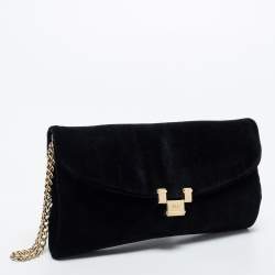 Pre Owned RED Valentino Black Velvet Flap Wristlet Clutch
