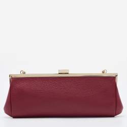 RED  Valentino Red Leather Frame Star Detail Chain Clutch
