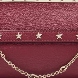 RED  Valentino Red Leather Frame Star Detail Chain Clutch