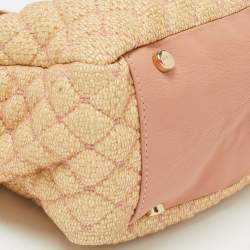 Pre Owned RED Valentino Old Rose/Beige Quilted Raffia and Leather Tote