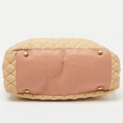 Pre Owned RED Valentino Old Rose/Beige Quilted Raffia and Leather Tote