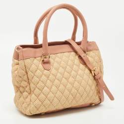 Pre Owned RED Valentino Old Rose/Beige Quilted Raffia and Leather Tote