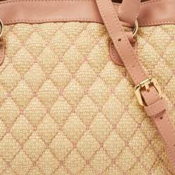 Pre Owned RED Valentino Old Rose/Beige Quilted Raffia and Leather Tote