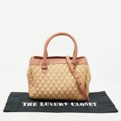 Pre Owned RED Valentino Old Rose/Beige Quilted Raffia and Leather Tote