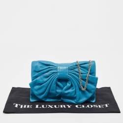 RED Valentino Blue Leather Bow Chain Clutch