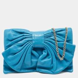 RED Valentino Blue Leather Bow Chain Clutch