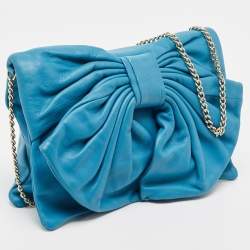 RED Valentino Blue Leather Bow Chain Clutch
