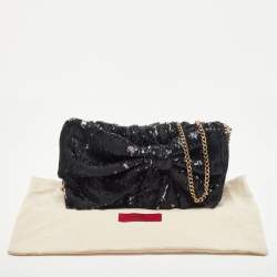 RED Valentino Black Sequins Bow Flap Shoulder Bag