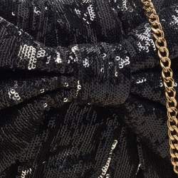 RED Valentino Black Sequins Bow Flap Shoulder Bag