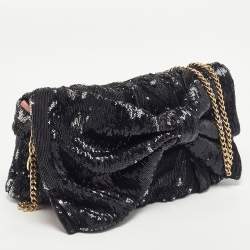 RED Valentino Black Sequins Bow Flap Shoulder Bag