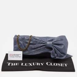 RED Valentino Blue Leather Bow Chain Clutch