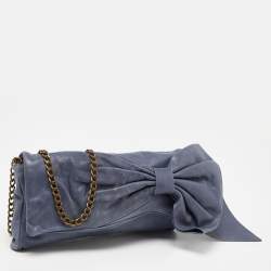 RED Valentino Blue Leather Bow Chain Clutch