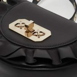 RED Valentino Black Leather Ruffle Convertible Belt Bag