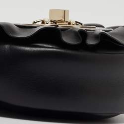 RED Valentino Black Leather Ruffle Convertible Belt Bag