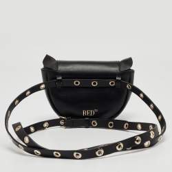 RED Valentino Black Leather Ruffle Convertible Belt Bag