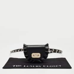 RED Valentino Black Leather Ruffle Convertible Belt Bag