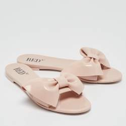 RED Valentino Light Pink Jelly Bow Detail Flat Slide Sandals Size 38