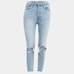 Re/Done Blue Ripped Denim Buttoned Jeans Waist 26''