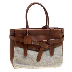 Reed Krakoff Brown/Grey Leather and Wool Gator Boxer II Duffle Bag