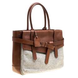 Reed Krakoff Brown/Grey Leather and Wool Gator Boxer II Duffle Bag