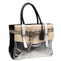 Pre Owned Reed Krakoff Multicolor Exotic Skin, Canvas and Leather Boxer Tote