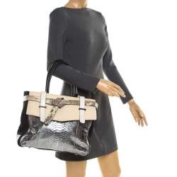 Pre Owned Reed Krakoff Multicolor Exotic Skin, Canvas and Leather Boxer Tote