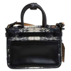 Pre Owned Reed Krakoff Black/White Snakeskin Effect Leather Gator Boxer Tote