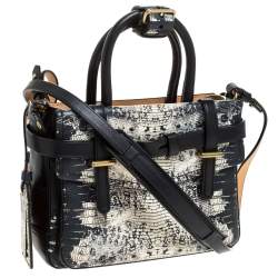 Pre Owned Reed Krakoff Black/White Snakeskin Effect Leather Gator Boxer Tote