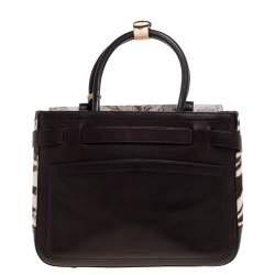 Reed Krakoff Dark Brown/Beige Zebra Print Calfhair and Leather Boxer Tote