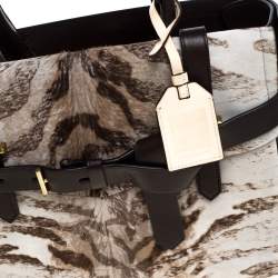 Reed Krakoff Dark Brown/Beige Zebra Print Calfhair and Leather Boxer Tote