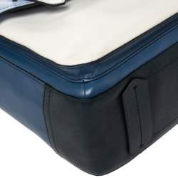 Pre Owned Reed Krakoff Blue/White Leather Boxer Tote