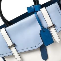 Pre Owned Reed Krakoff Blue/White Leather Boxer Tote