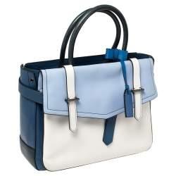 Pre Owned Reed Krakoff Blue/White Leather Boxer Tote