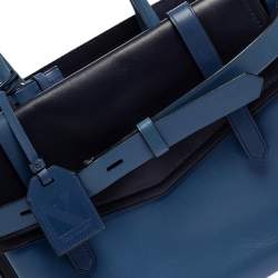 Reed Krakoff Two Tone Blue Leather Gator Boxer II Tote