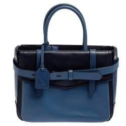 Reed Krakoff Two Tone Blue Leather Gator Boxer II Tote