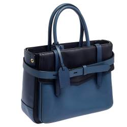 Reed Krakoff Two Tone Blue Leather Gator Boxer II Tote