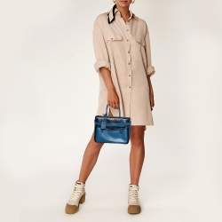 Reed Krakoff Two Tone Blue Leather Gator Boxer II Tote