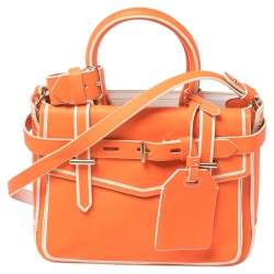 Pre Owned Reed Krakoff Neon Orange/White Leather Micro Boxer Tote