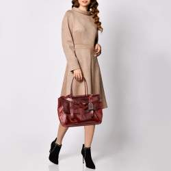 Pre Owned Reed Krakoff Burgundy Calf Hair And Leather Boxer Tote