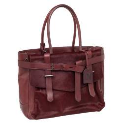 Pre Owned Reed Krakoff Burgundy Calf Hair And Leather Boxer Tote