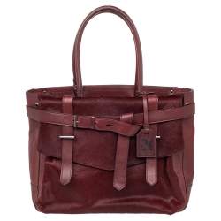 Pre Owned Reed Krakoff Burgundy Calf Hair And Leather Boxer Tote