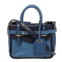 Reed Krakoff Two Tone Blue Leather Micro Boxer Tote